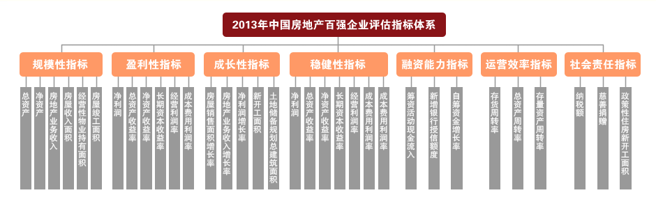 2013中国房地产百强企业评价指标体系 2013中国房地产百强企业评价指标体系